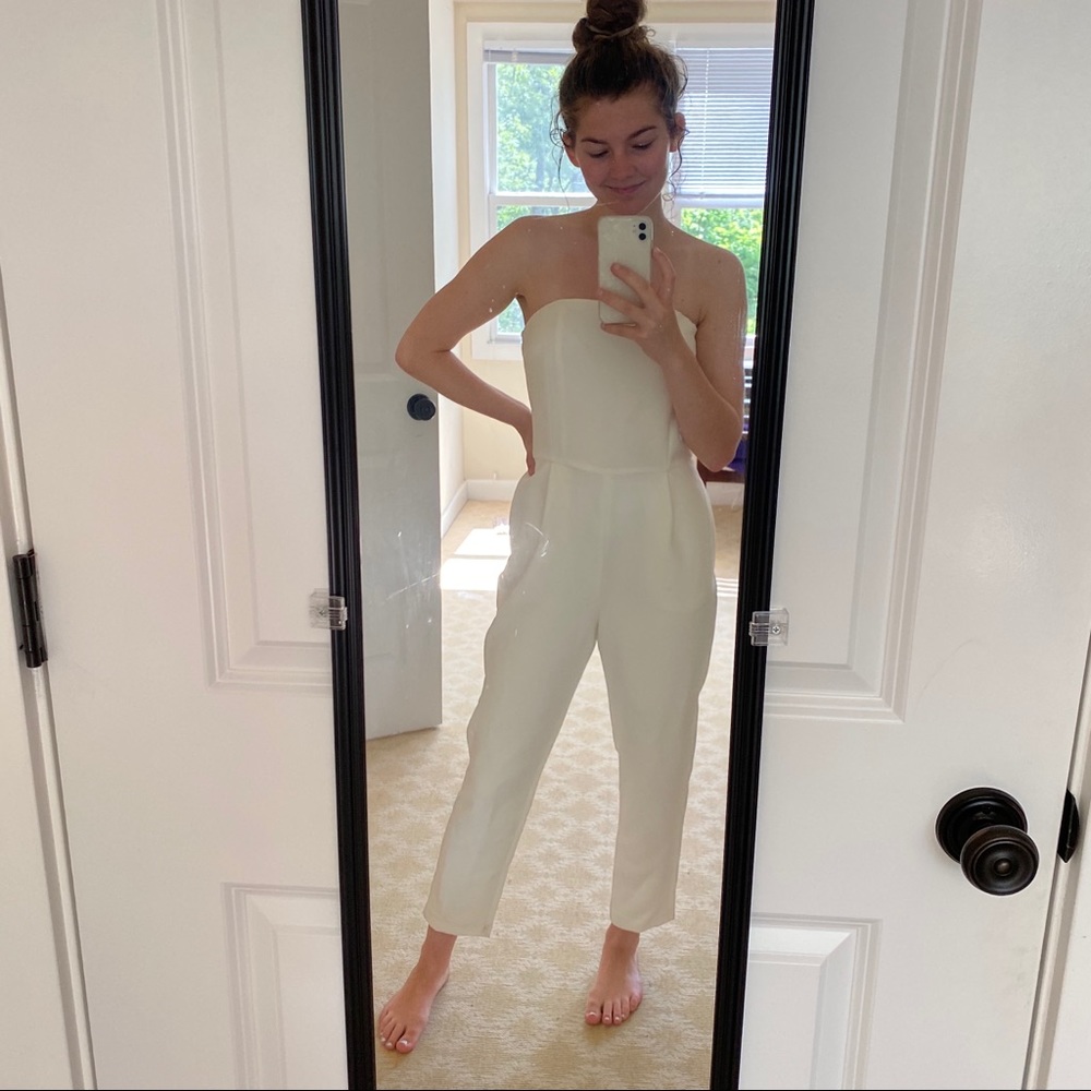 white strapless jumpsuit